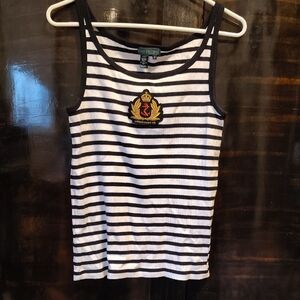 Ralph Lauren Jeans Company Black White Striped Tank Top with Embroidered Crest